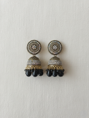 Black Beaded Stone Jhumka Earrings