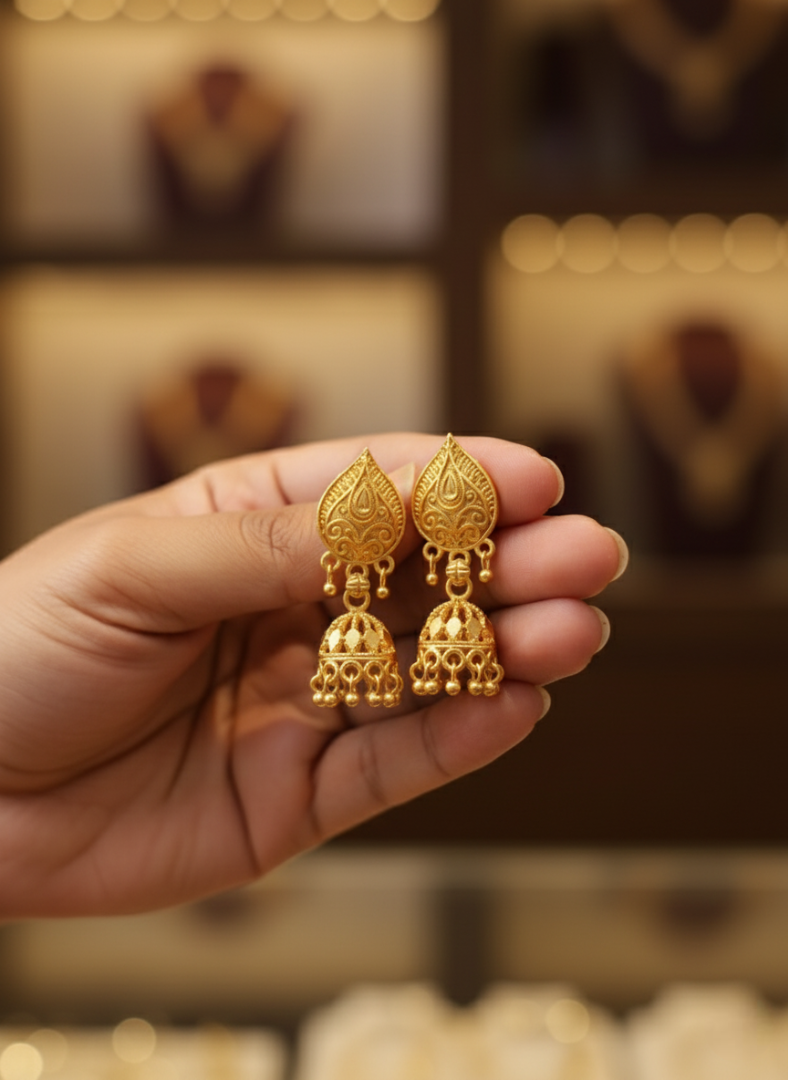 Traditional Gold Jhumka Earrings - Image 3