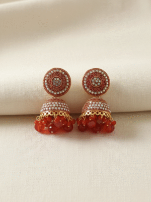 Red Crystal Studded Jhumka Earrings